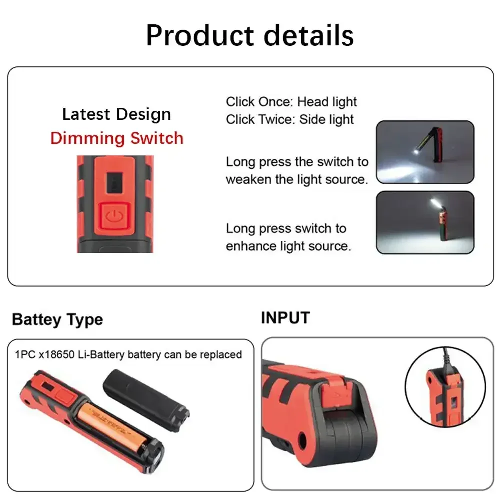 디머블 COB LED 작업등 USB 충전식 손전등 자석 - Renewable Energy Sources 리뷰 및 가격